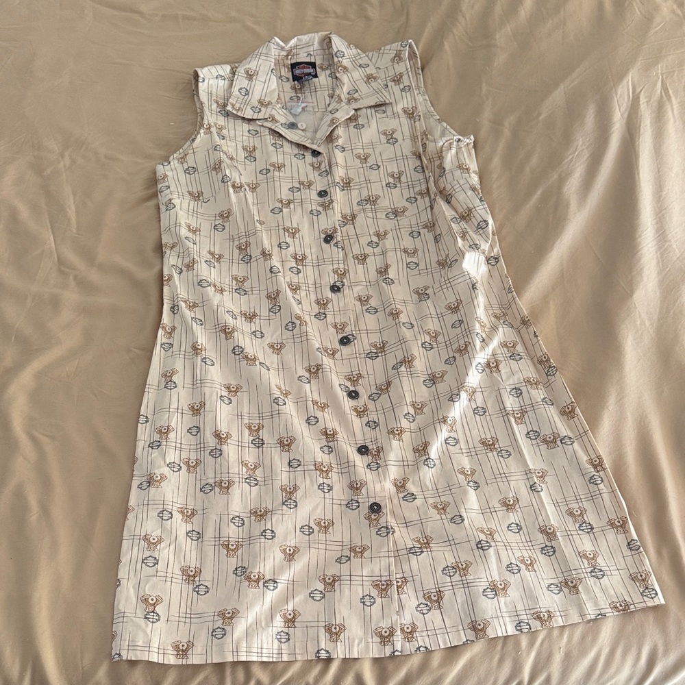 Harley-Davidson Cream Shirt with Brown and Navy Engine Print